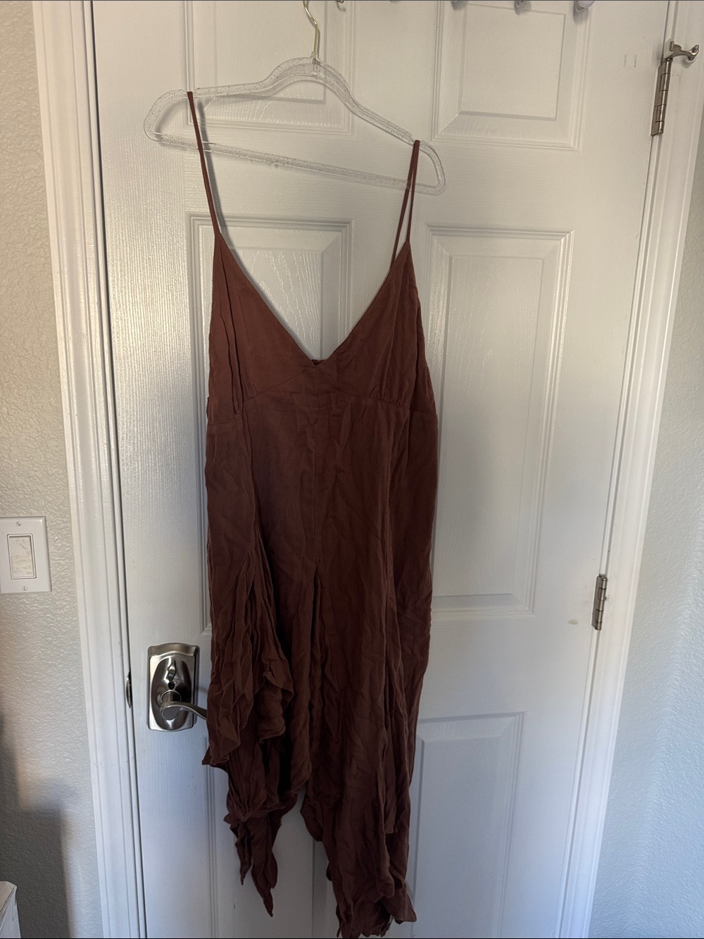 Free people Brown Spaghetti Strap V-Neck Draped Dress